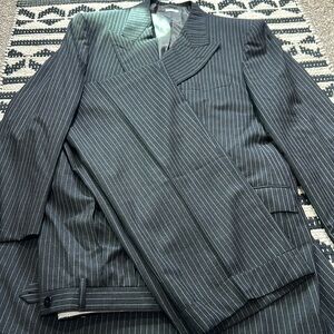 Brioni Dark Gray Striped Plinio Wool Double Breasted Suit